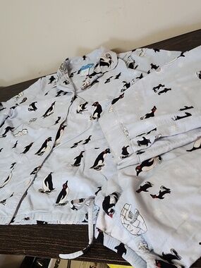 NICK & NORA BLUE TAG PENGUIN FLANNEL PJS Set pajamas Cotton Flannel